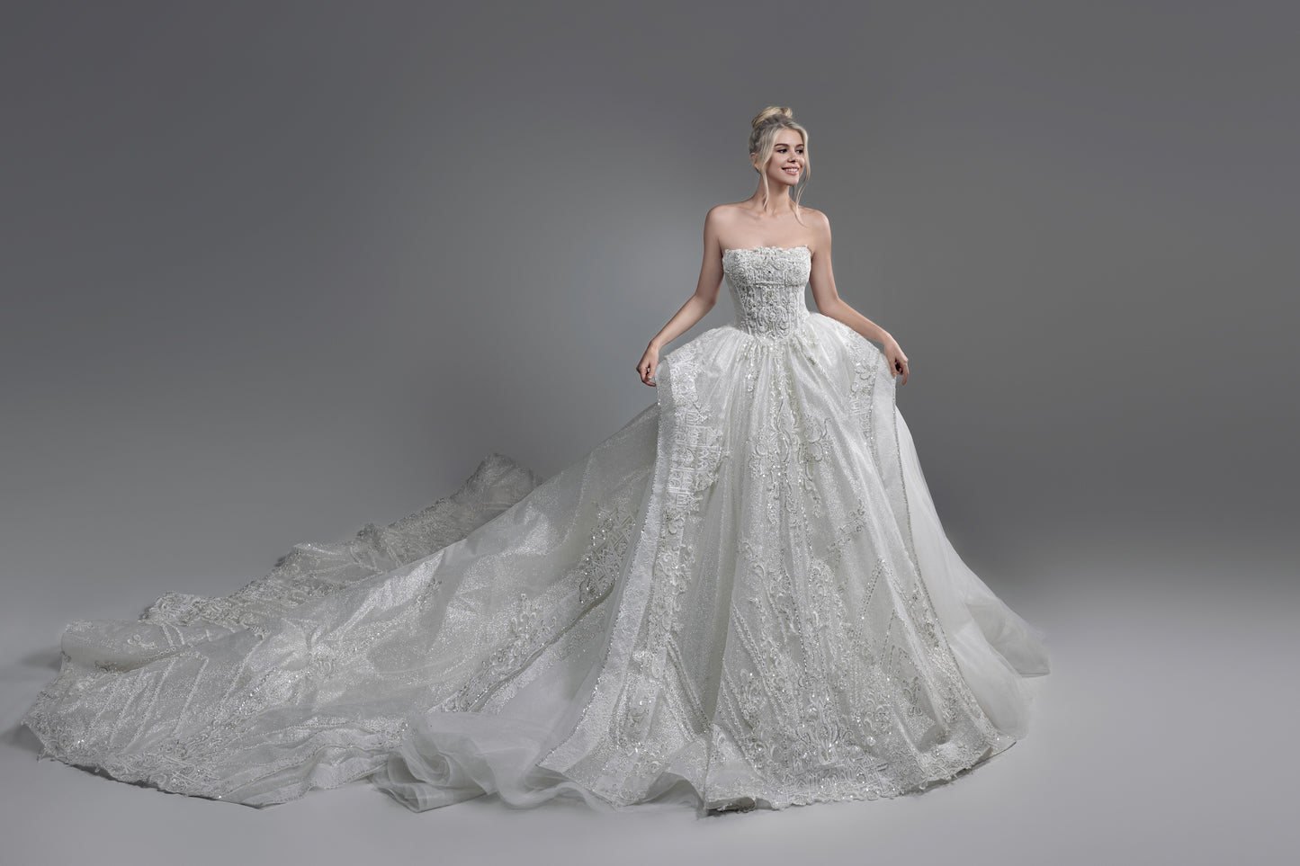big skirt - long train wedding dress - cathedral train - strapless wedding dress - ball gown - designer ball gown - chinese wedding dress - Lebanese wedding dress - persian wedding dress