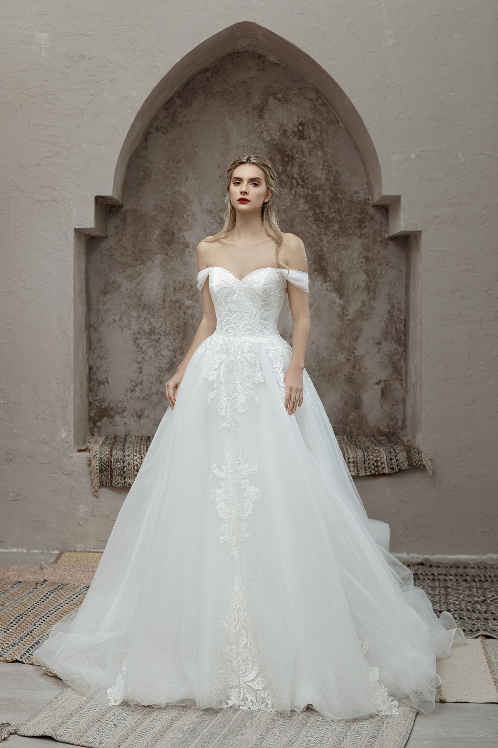 ball gown wedding dress. - off shoulder straps - couture wedding dress - designer bridal gown