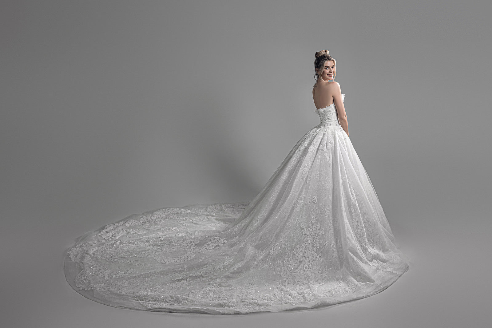 long train wedding dress - cathedral train - lace wedding dress - tulle wedding dress 