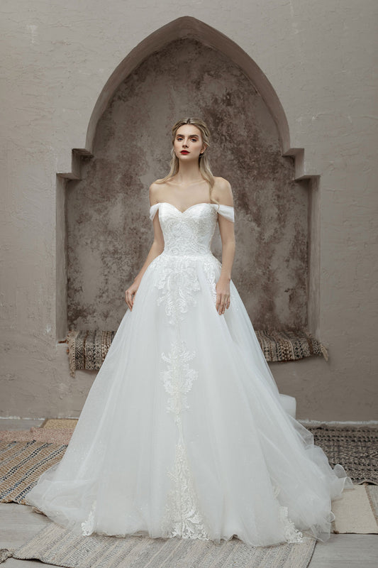 ball gown wedding dress. - off shoulder straps - couture wedding dress - designer bridal gown